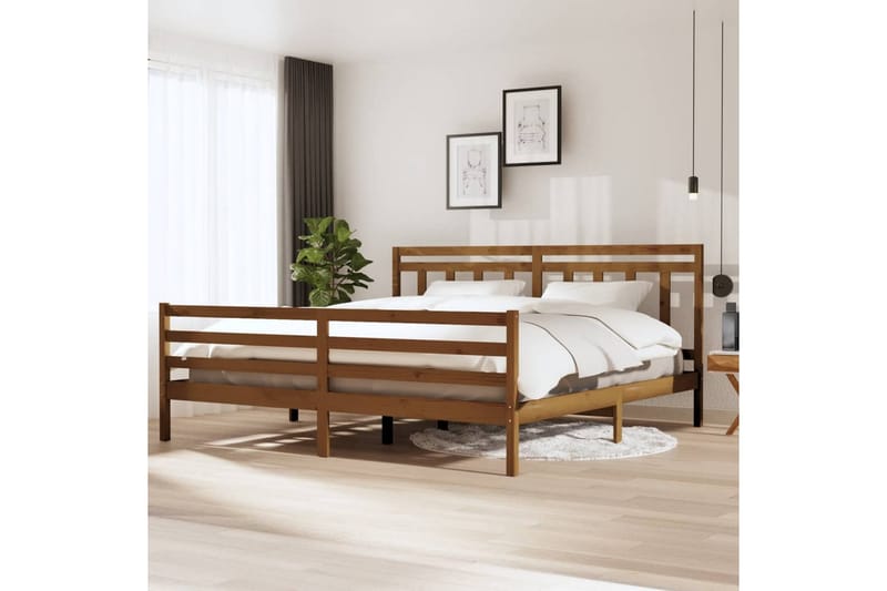 Sängynrunko hunajanruskea täysi puu 200x200 cm - Ruskea - Huonekalut - Sänky - Sänkykehikot & sängynrungot