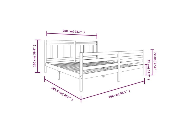 Sängynrunko hunajanruskea täysi puu 200x200 cm - Ruskea - Huonekalut - Sänky - Sänkykehikot & sängynrungot
