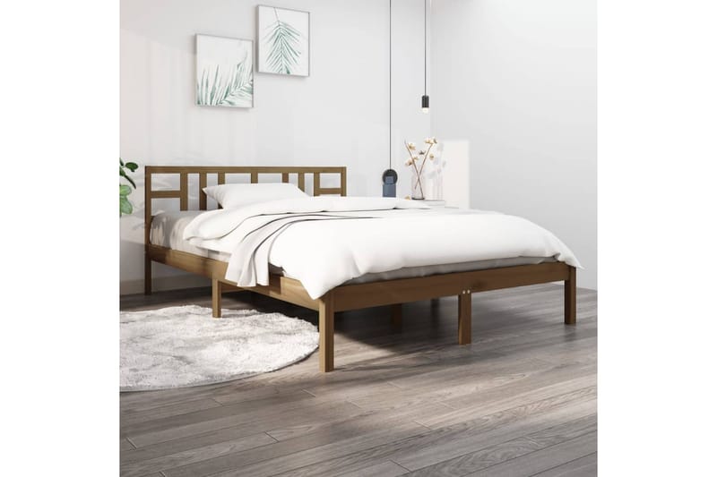 Sängynrunko hunajanruskea täysi puu 200x200 cm - Ruskea - Huonekalut - Sänky - Sänkykehikot & sängynrungot