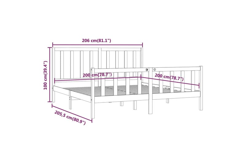 Sängynrunko hunajanruskea täysi puu 200x200 cm - Ruskea - Huonekalut - Sänky - Sänkykehikot & sängynrungot
