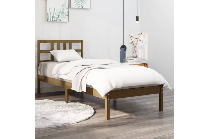 Sängynrunko hunajanruskea täysi puu 100x200 cm - Ruskea - Huonekalut - Sänky - Sänkykehikot & sängynrungot
