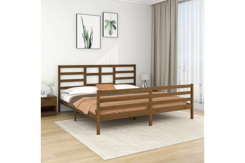 Sängynrunko hunajanruskea täysi puu 200x200 cm - Ruskea - Huonekalut - Sänky - Sänkykehikot & sängynrungot