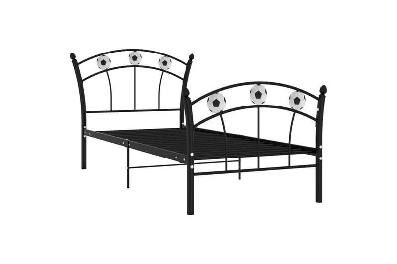 Sängynrunko jalkapallokoristeet musta metalli 90x200 cm - Huonekalut - Sänky - Sänkykehikot & sängynrungot