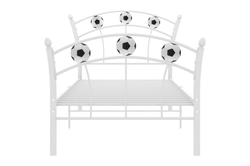 Sängynrunko jalkapallokoristeet valkoinen metalli 90x200 cm - Huonekalut - Sänky - Sänkykehikot & sängynrungot