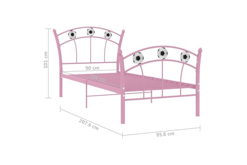 Sängynrunko jalkapallokoristeet pinkki metalli 90x200 cm - Huonekalut - Sänky - Sänkykehikot & sängynrungot