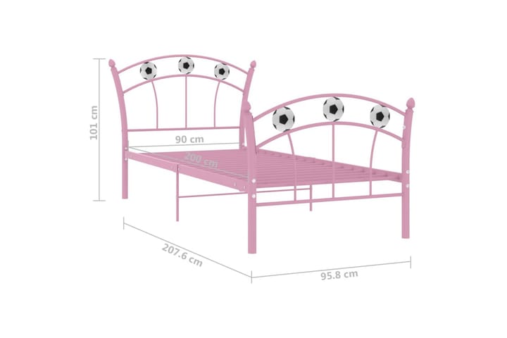 Sängynrunko jalkapallokoristeet pinkki metalli 90x200 cm - Sänkykehikot & sängynrungot