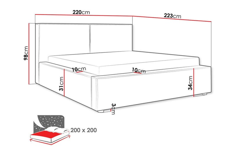 Sängynrunko Knocklong 200x200 cm - Musta - Huonekalut - Sänky - Sänkykehikot & sängynrungot