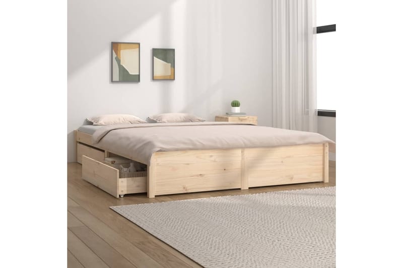 Sängynrunko laatikoilla 135x190 cm 4FT6 Double - Ruskea - Huonekalut - Sänky - Sänkykehikot & sängynrungot