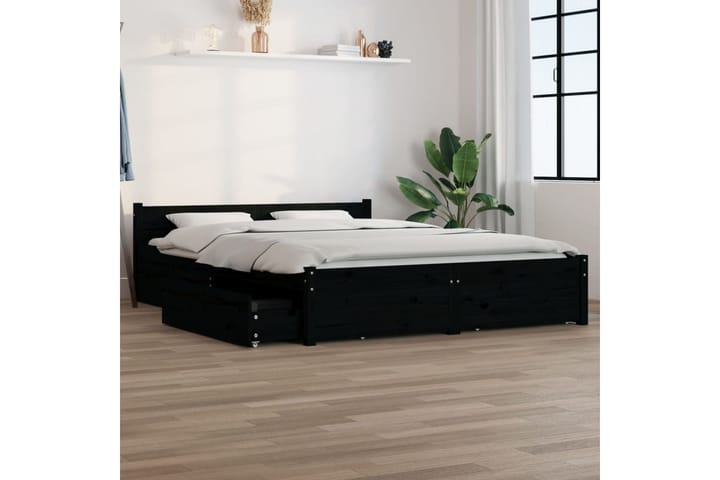 Sängynrunko laatikoilla musta 140x190 cm - Musta - Sänkykehikot & sängynrungot