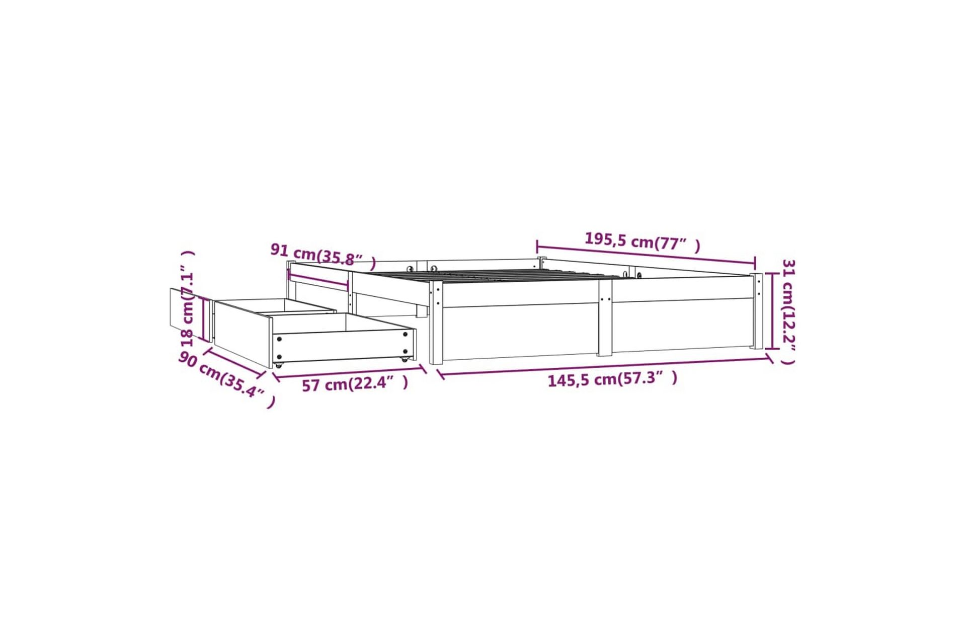 Sängynrunko laatikoilla musta 140x190 cm - Musta - Huonekalut - Sänky - Sänkykehikot & sängynrungot