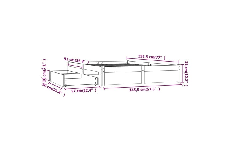 Sängynrunko laatikoilla musta 140x190 cm - Musta - Huonekalut - Sänky - Sänkykehikot & sängynrungot