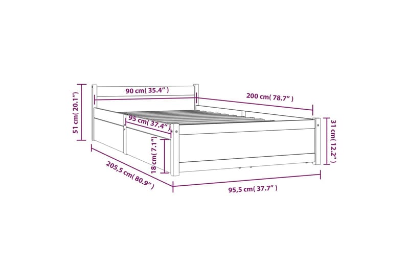 Sängynrunko laatikoilla musta 90x200 cm - Musta - Sänkykehikot & sängynrungot