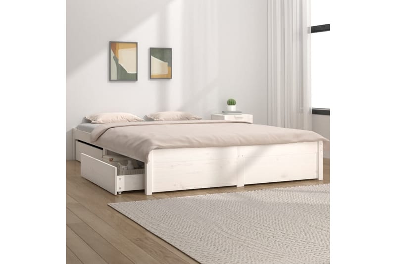 Sängynrunko laatikoilla valkoinen 150x200 cm 5FT King Size - Valkoinen - Huonekalut - Sänky - Sänkykehikot & sängynrungot