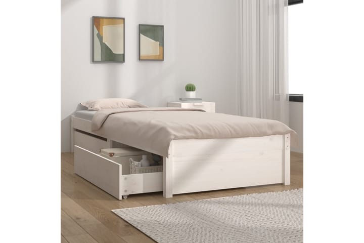 Sängynrunko laatikoilla valkoinen 90x200 cm - Valkoinen - Sänkykehikot & sängynrungot