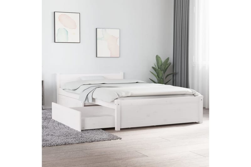 Sängynrunko laatikoilla valkoinen 90x200 cm - Valkoinen - Huonekalut - Sänky - Sänkykehikot & sängynrungot