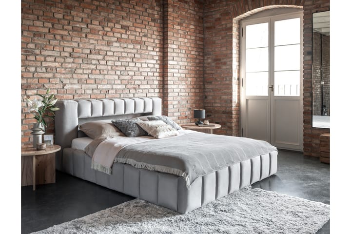 Sängynrunko Lacolle säilytyksellä 140x200 cm - Vaaleanharmaa - Sänkykehikot & sängynrungot