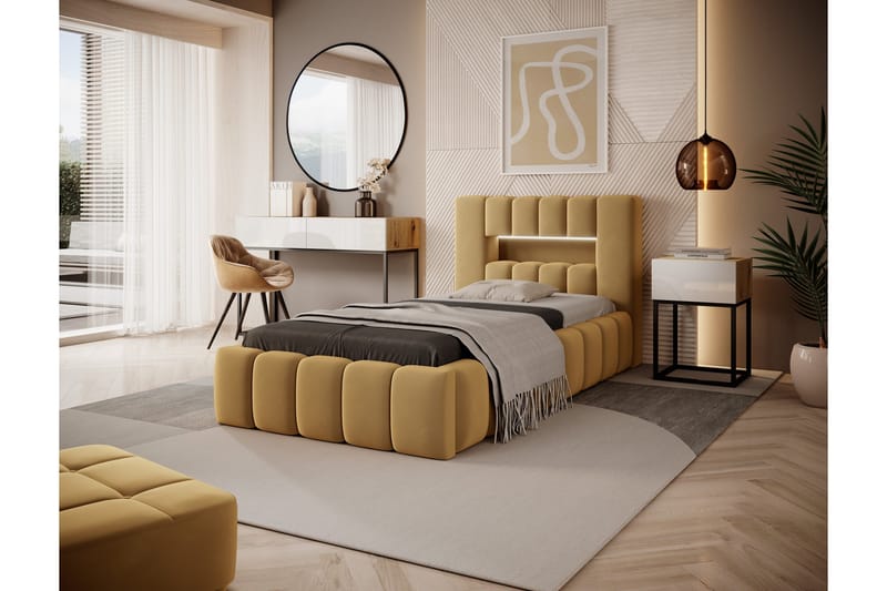 Sängynrunko Lacolle Säilytyksellä 90x200 cm - Keltainen - Huonekalut - Sänky - Sänkykehikot & sängynrungot