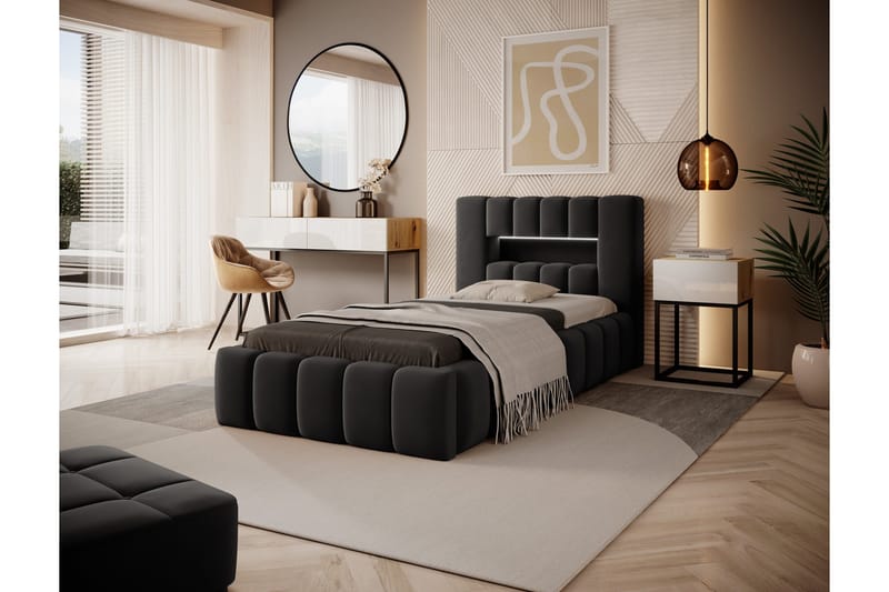 Sängynrunko Lacolle Säilytyksellä 90x200 cm, Musta