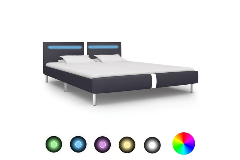 Sängynrunko LED-valolla musta keinonahka 150x200 cm - Musta - Huonekalut - Sänky - Sänkykehikot & sängynrungot