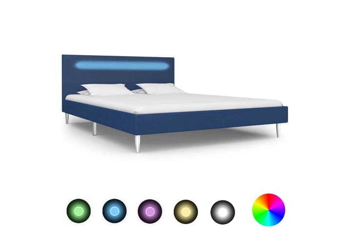 Sängynrunko LED-valolla sininen kangas 135x190 cm - Sininen - Sänkykehikot & sängynrungot