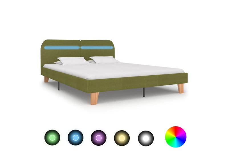 Sängynrunko LED-valolla vihreä kangas 150x200 cm - Vihreä - Huonekalut - Sänky - Sänkykehikot & sängynrungot