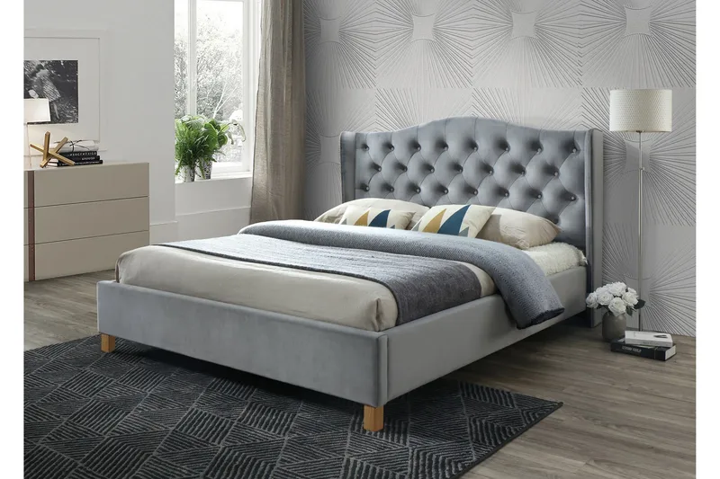 Sängynrunko Lenado 160x200 cm, Harmaa/Puu/Luonnonväri