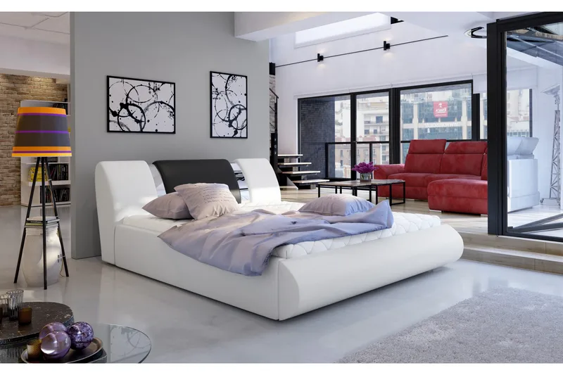 Sängynrunko Limoz 180x200 cm, Valkoinen/Musta