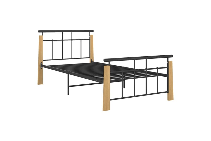 Sängynrunko metalli ja täysi tammi 100x200 cm - Huonekalut - Sänky - Sänkykehikot & sängynrungot