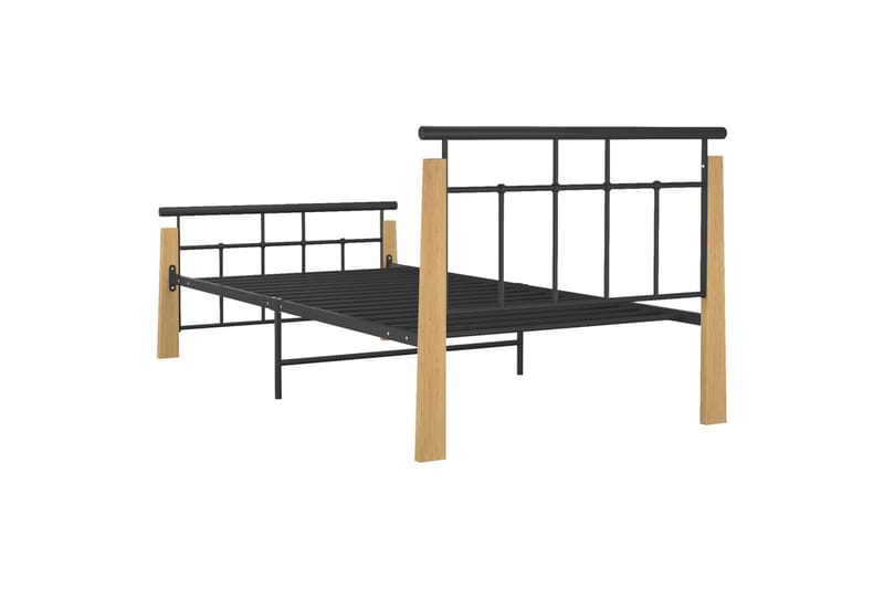 Sängynrunko metalli ja täysi tammi 100x200 cm - Huonekalut - Sänky - Sänkykehikot & sängynrungot