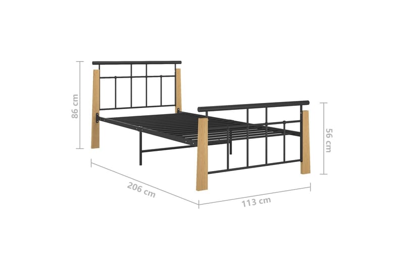 Sängynrunko metalli ja täysi tammi 100x200 cm - Huonekalut - Sänky - Sänkykehikot & sängynrungot