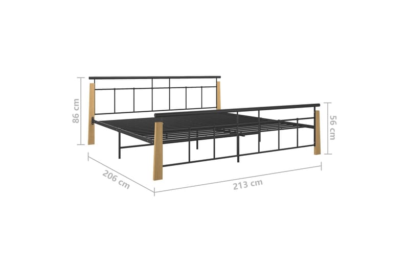 Sängynrunko metalli ja täysi tammi 200x200 cm - Huonekalut - Sänky - Sänkykehikot & sängynrungot