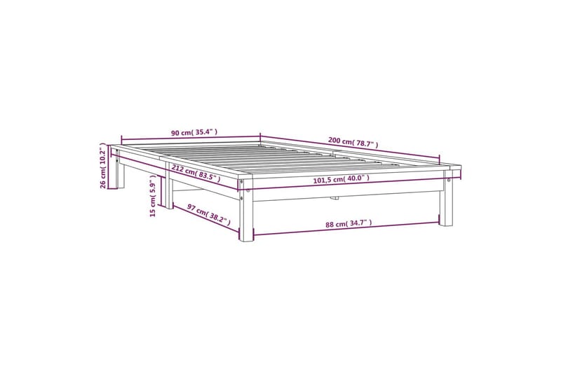 Sängynrunko musta 90x200 cm täysi mänty - Musta - Sänkykehikot & sängynrungot