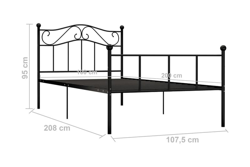 Sängynrunko musta metalli 100x200 cm - Musta - Huonekalut - Sänky - Sänkykehikot & sängynrungot