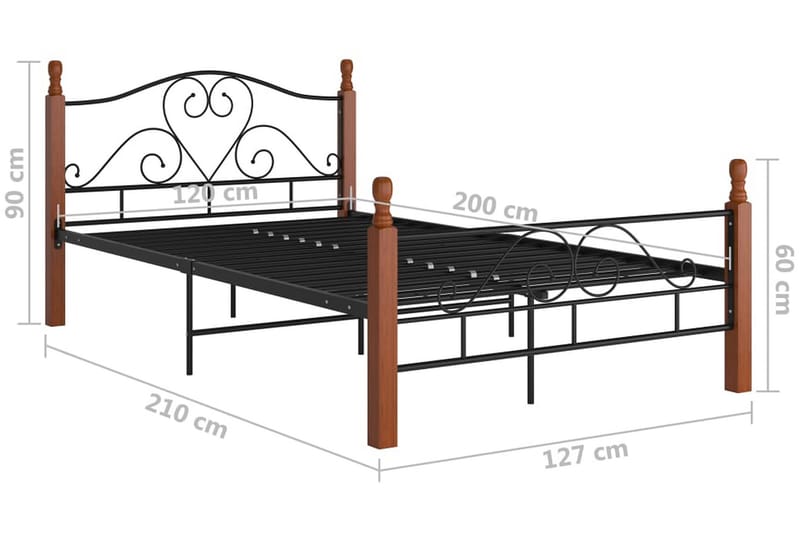 Sängynrunko musta metalli 120x200 cm - Musta - Huonekalut - Sänky - Sänkykehikot & sängynrungot