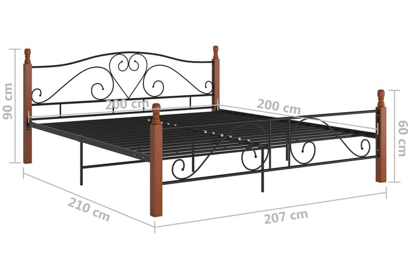 Sängynrunko musta metalli 200x200 cm - Musta - Sänkykehikot & sängynrungot