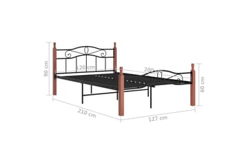 Sängynrunko musta metalli ja täysi tammi 120x200 cm - Huonekalut - Sänky - Sänkykehikot & sängynrungot