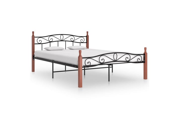 Sängynrunko musta metalli ja täysi tammi 140x200 cm - Sänkykehikot & sängynrungot