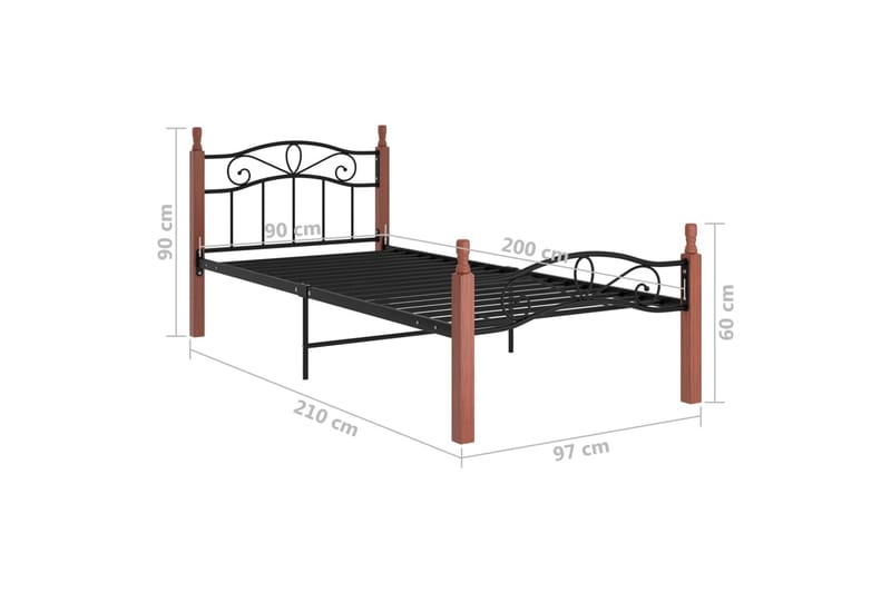 Sängynrunko musta metalli ja täysi tammi 90x200 cm - Musta - Huonekalut - Sänky - Sänkykehikot & sängynrungot