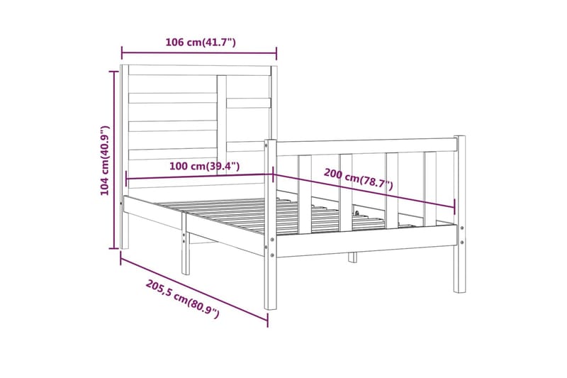 Sängynrunko musta täysi mänty 100x200 cm - Musta - Huonekalut - Sänky - Sänkykehikot & sängynrungot