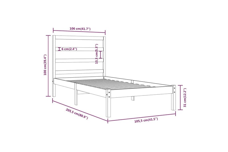 Sängynrunko musta täysi mänty 100x200 cm - Musta - Sänkykehikot & sängynrungot