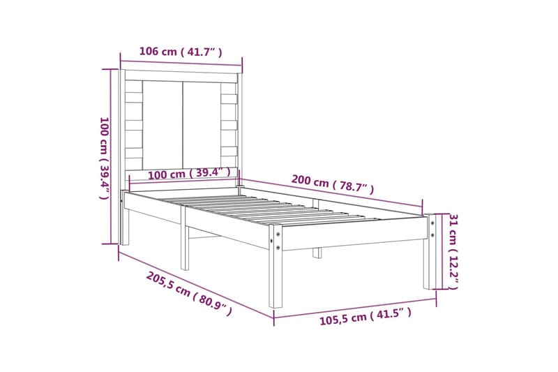 Sängynrunko musta täysi mänty 100x200 cm - Musta - Sänkykehikot & sängynrungot