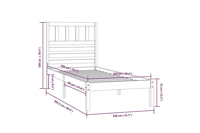 Sängynrunko musta täysi mänty 100x200 cm - Musta - Huonekalut - Sänky - Sänkykehikot & sängynrungot