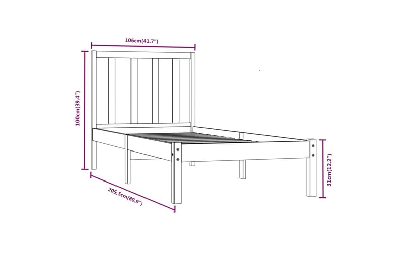 Sängynrunko musta täysi mänty 100x200 cm - Musta - Sänkykehikot & sängynrungot