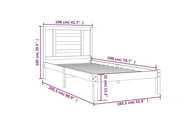 Sängynrunko musta täysi mänty 100x200 cm - Musta - Huonekalut - Sänky - Sänkykehikot & sängynrungot