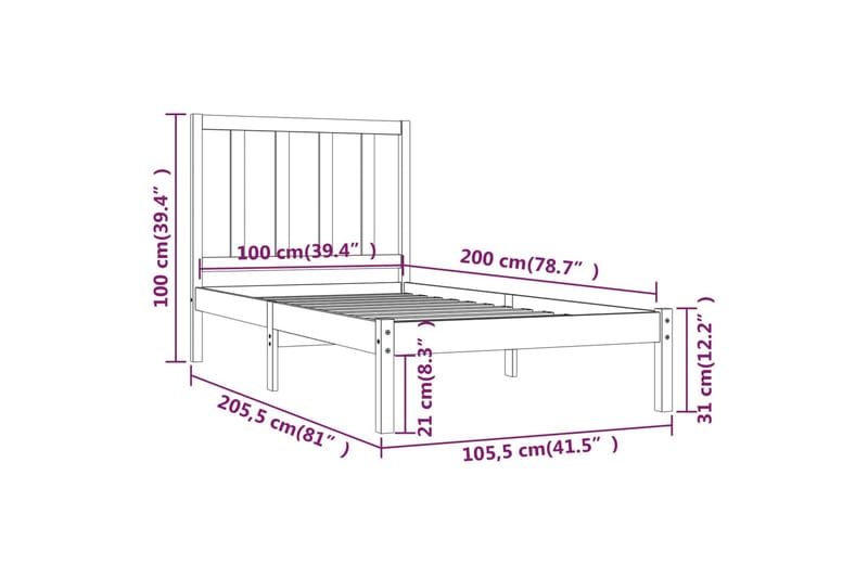 Sängynrunko musta täysi mänty 100x200 cm - Musta - Huonekalut - Sänky - Sänkykehikot & sängynrungot