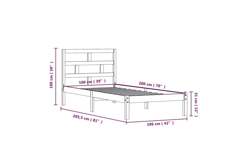 Sängynrunko musta täysi mänty 100x200 cm - Musta - Huonekalut - Sänky - Sänkykehikot & sängynrungot