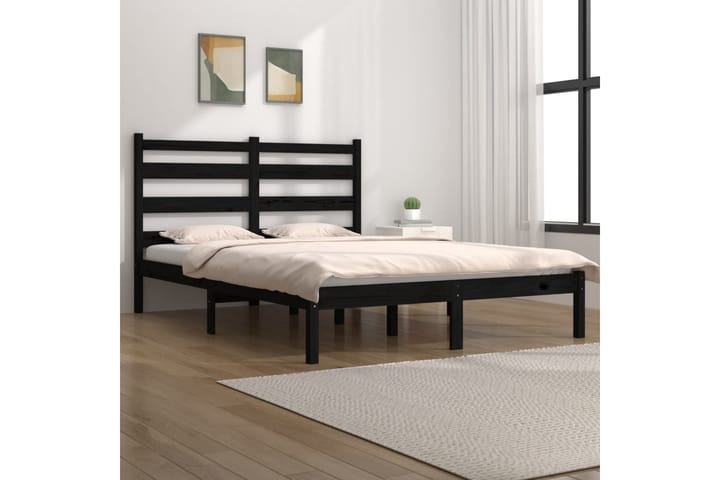 Sängynrunko musta täysi mänty 135x190 cm 4FT6 Double - Musta - Sänkykehikot & sängynrungot