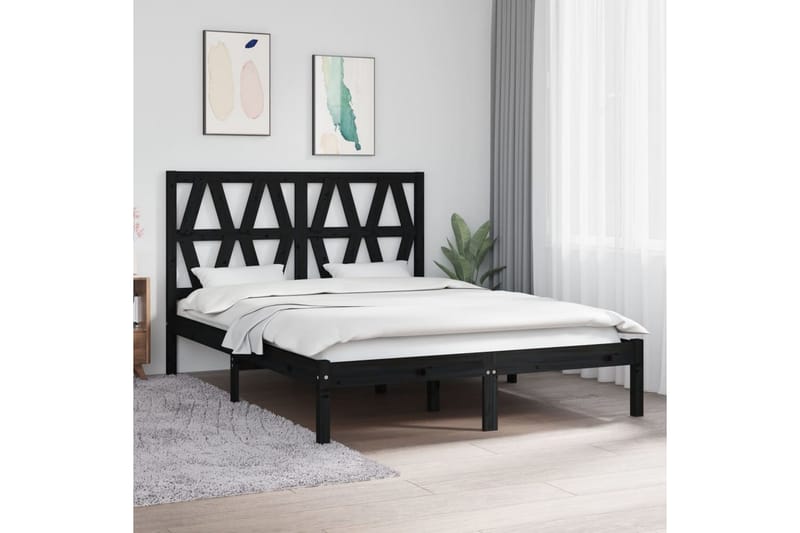 Sängynrunko musta täysi mänty 140x190 cm - Musta - Huonekalut - Sänky - Sänkykehikot & sängynrungot