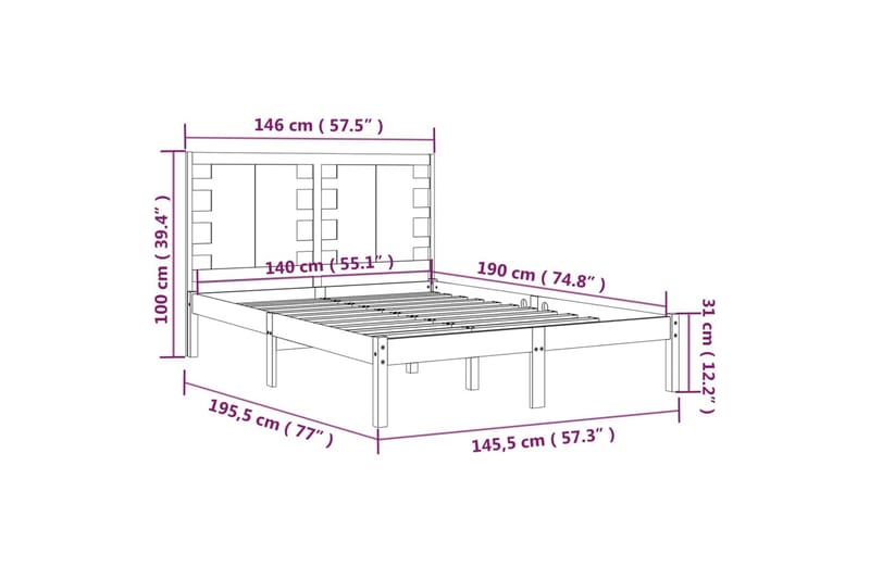 Sängynrunko musta täysi mänty 140x190 cm - Musta - Huonekalut - Sänky - Sänkykehikot & sängynrungot