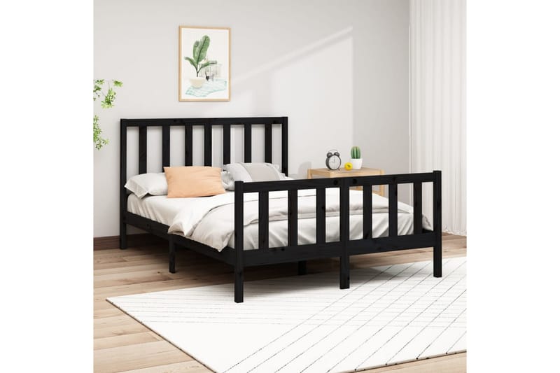 Sängynrunko musta täysi mänty 140x190 cm - Musta - Huonekalut - Sänky - Sänkykehikot & sängynrungot